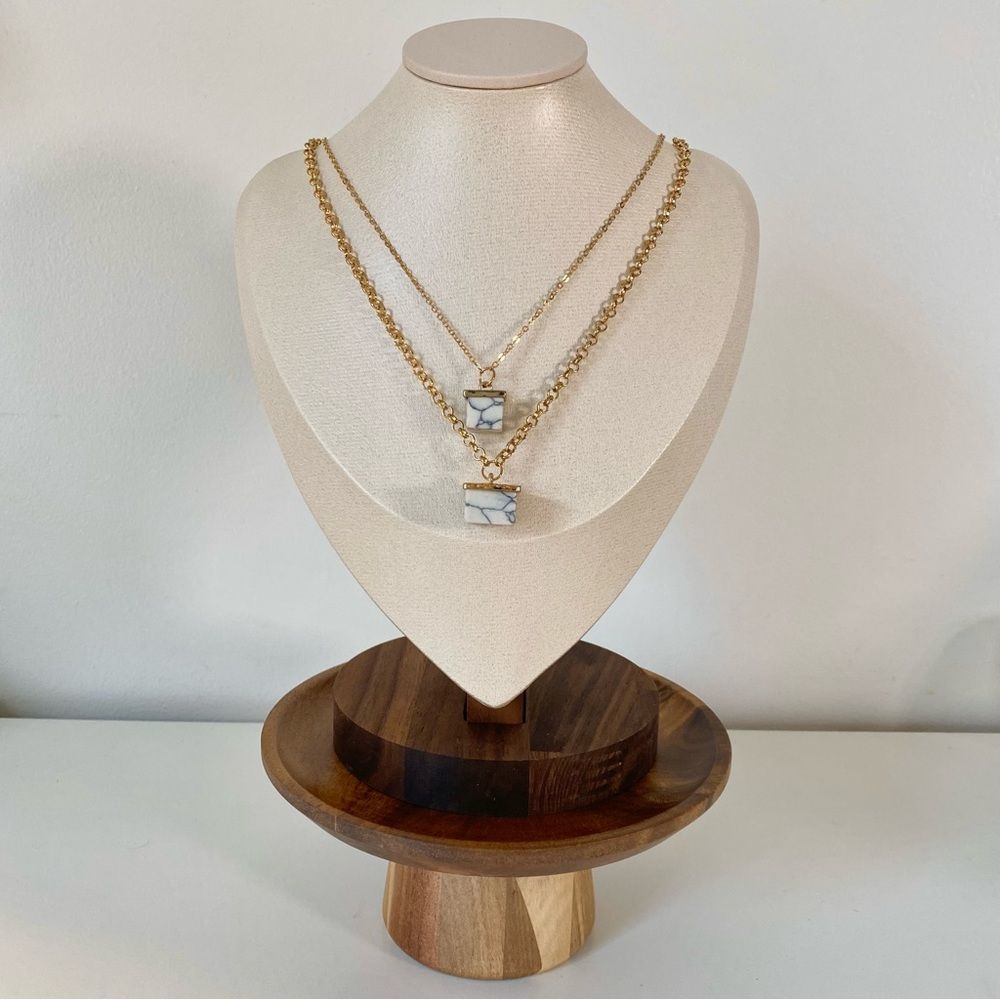 3/$20 Gold Double Strand Necklace with Natural Stone Pendants